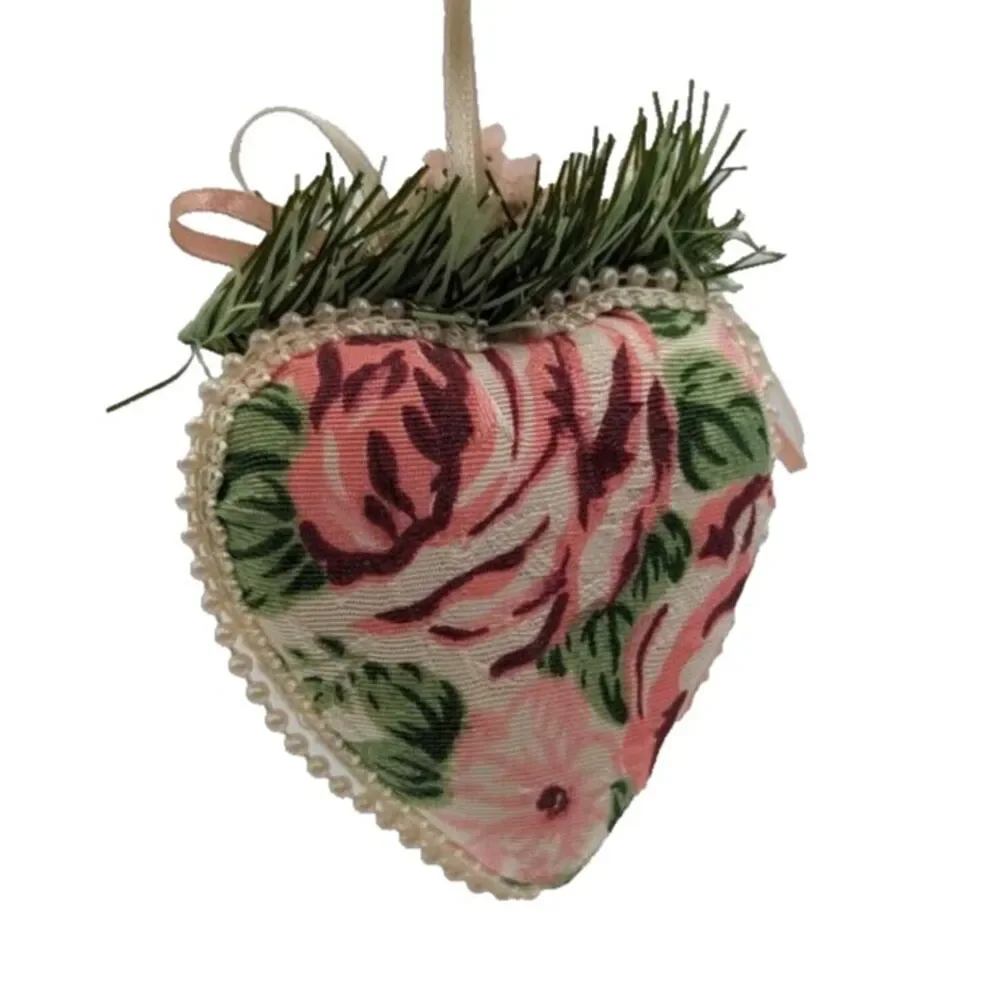 Victorian Heart‎ Shaped Christmas Lace Pink Rose Ornament